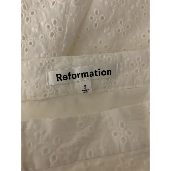 Reformation White‎ Eyelet Midi Skirt Cottagecore Summer 2 No Belt - Image 3