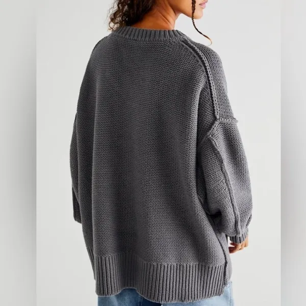 Free People Alli V-neck oversized Sweater Gray- Size XS - Image 2
