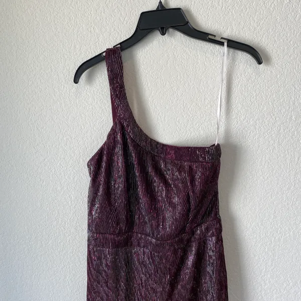 Lulu’s Glitter Girl Shiny Purple One Shoulder Jumpsuit Size M - Image 4