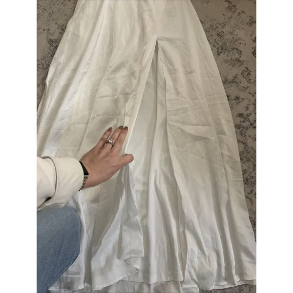 Lulus Elegant Confidence White Satin Flutter Sleeve Cutout Maxi Dress Size XS - Image 8