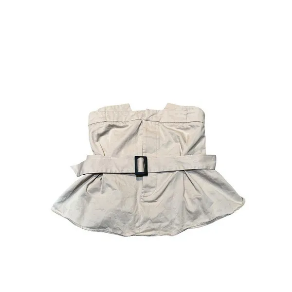 Zara Women's Sz Small Gabardine Top with Belt Light Beige Khaki Strapless Cotton - Image 3