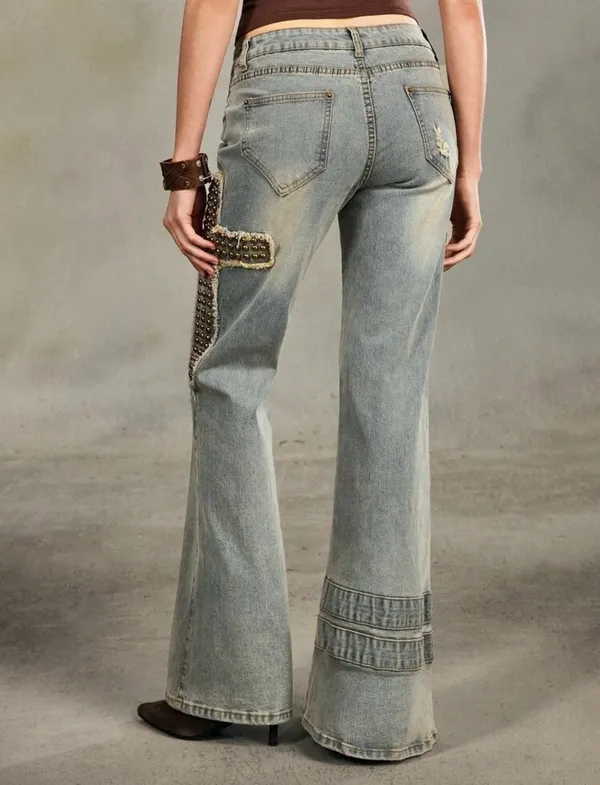 Womens Romwe Grunge Punk Cross Print Wide Leg Jeans, Size 6 (Medium), NWT - Image 9