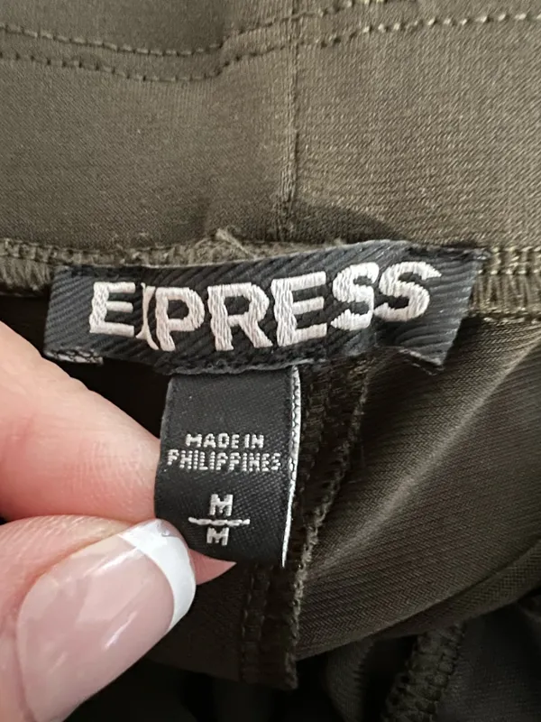 Express Olive Green Wide-Leg Pants with Belt - Image 3