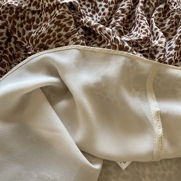 1.State‎ Animal Print Chiffon Smocked Mock Neck Dress in Brown Taupe - Image 13