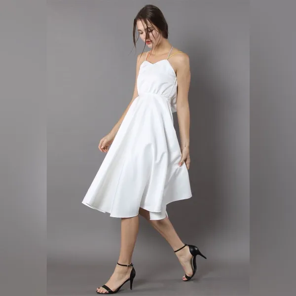 Minusey Luxurious White Cross-Strap Open Back Dress‎ - Image 3