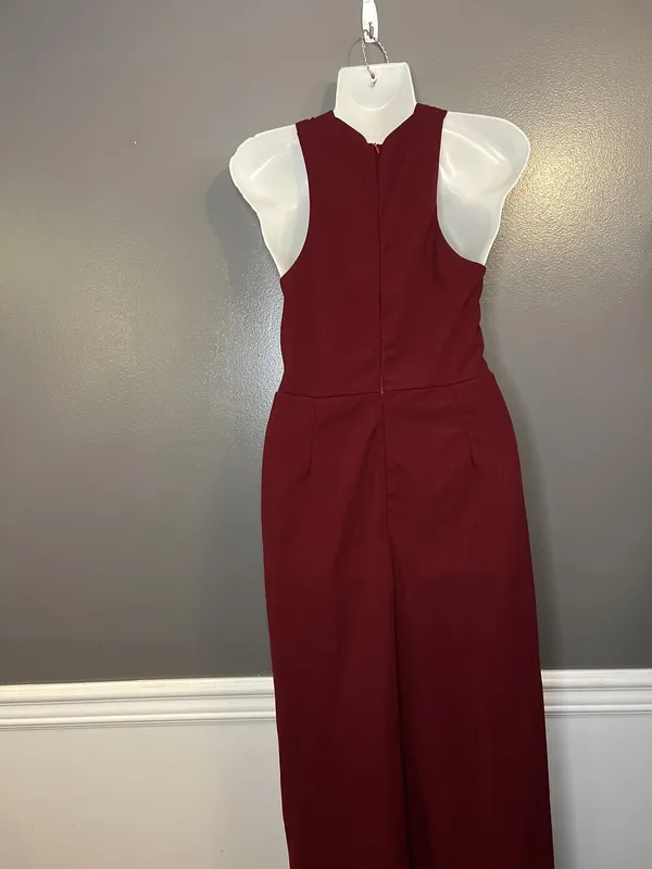 Halter Dress Womens Small Red Cross Front Sleeveless Wide Leg Formal Evening - Image 8