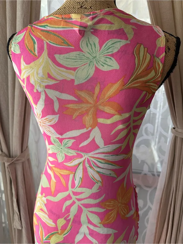Derek Heart Pink Tropical Floral Swim Cover Up Dress Sz Small Side Tie Slits - Image 6