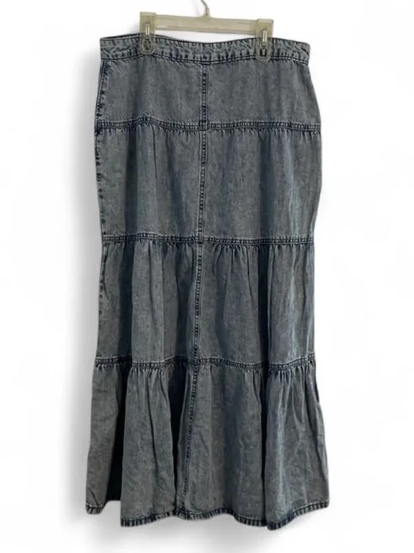 M Jeans Maurices Women's 8 Denim Maxi Skirt Ruffle Jean Acid Wash High Waist - Image 3