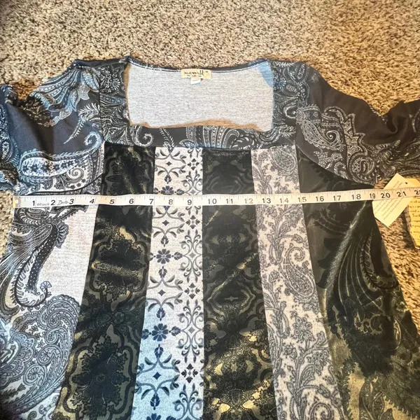 One World Womens Patchwork Paisley Square Neck Long‎ Sleeve Top M - Image 4
