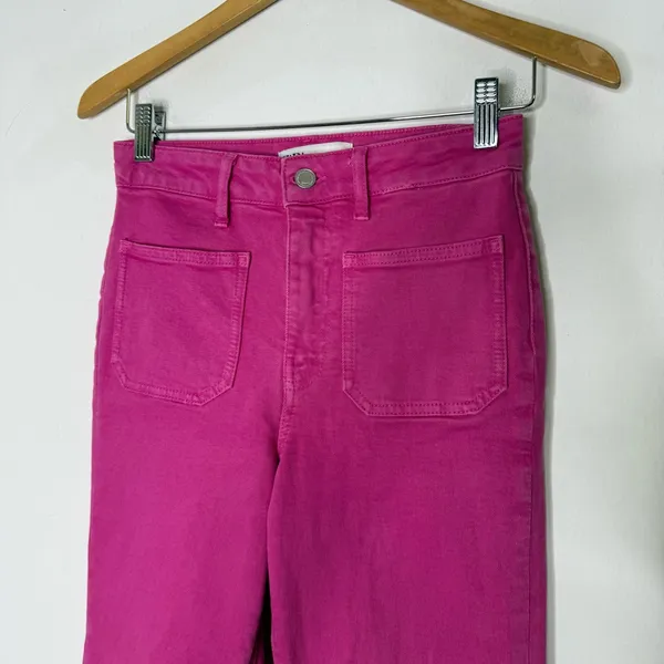 Zara Pink Sailor Cropped Flare Jeans Raw Hem Size 2 - Image 5