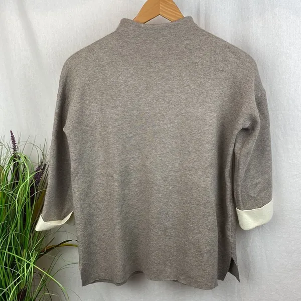 Tahari Gray Knit Mock Turtleneck Half Length Sleeve Knit Sweater S - Image 2