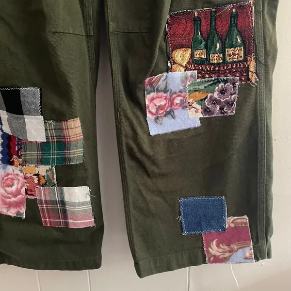 TNA Aritzia Green Straight Leg Cargo Patchwork Pants High Rise Reworked Women 0 - Image 6