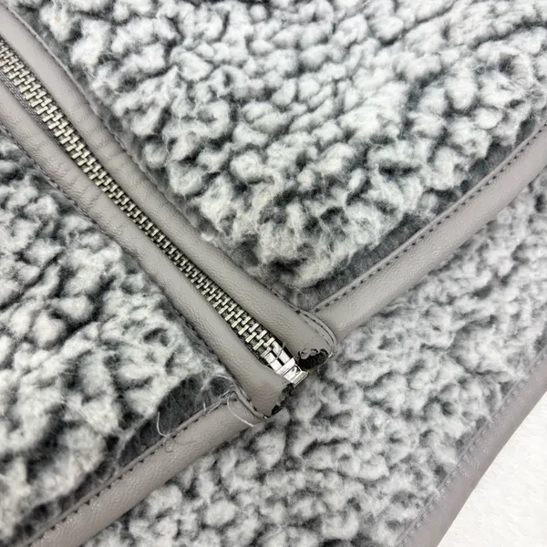 Abercrombie & Fitch Vest Women Small Sherpa Fleece Jacket Gray Leather‎ Pocket S - Image 12