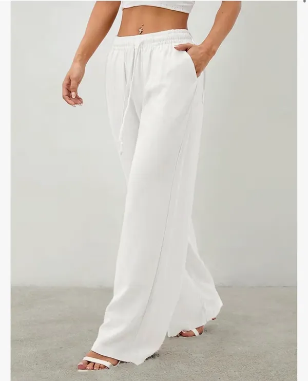 White linen wide leg pants Size petite L - Image 2