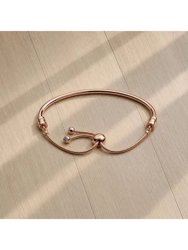Pandora Rose Flower Stem Slider Bracelet 14k Rose Gold Plated CZ - Image 2