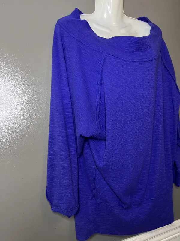 We The Free Sweater Tunic Womens Large Blue Boat Neck Lightweight Knit Raglan - Image 4
