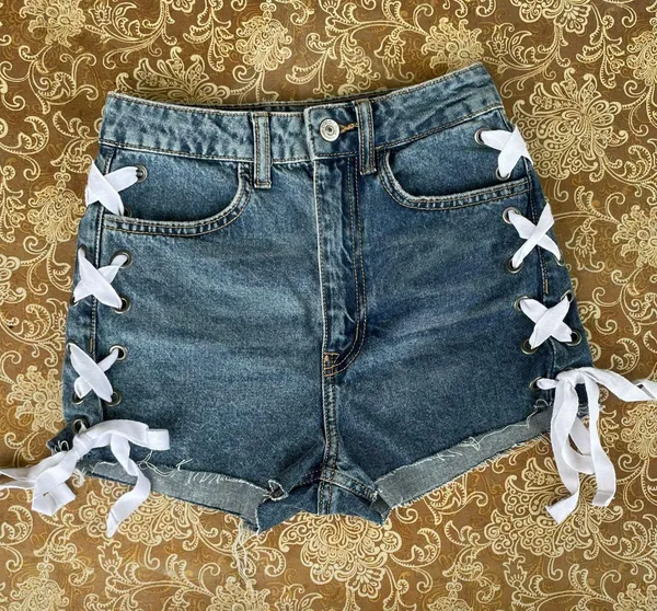 H&M Lace Up Denim Shorts - Image 5