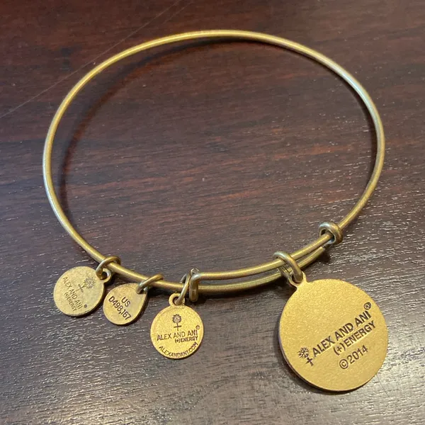 Alex and Ani Charm Bangle, Gold-tone Finish with “A” initial - Image 3