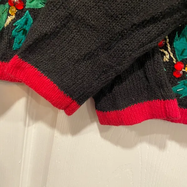 VTG 80s Bobbie Brooks Size S Vintage Holiday Sweater Black Embroidered Peace - Image 3