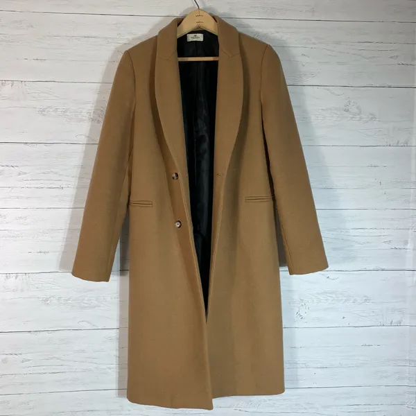 Rebel Queen camel double breasted wool blend pea coat size 42 - Image 14