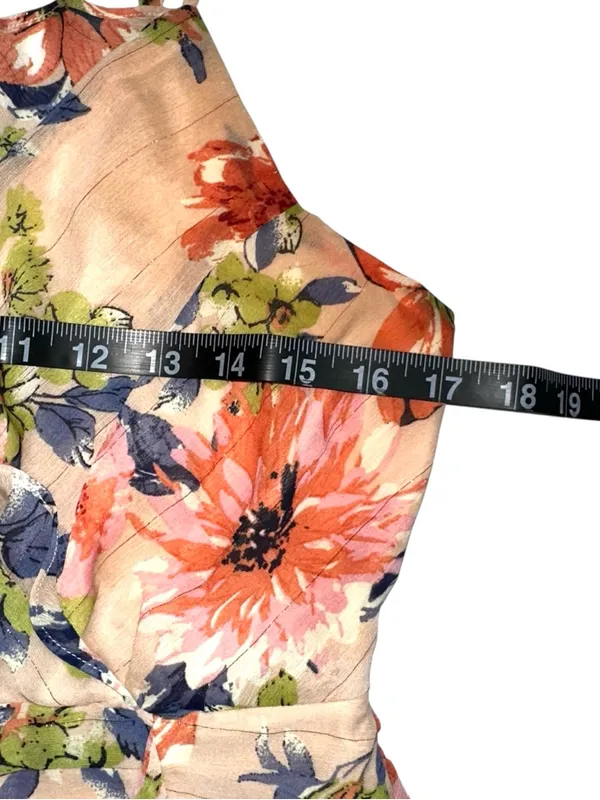 Lulu's Stunning Soiree Blush Pink Floral Chiffon Ruched Midi Dress MEDIUM - Image 8