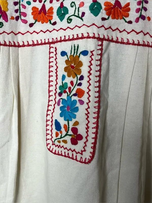 Colorful Florals Mexican Embroidered Short Sleeve Peasant Blouse Boho - Image 5