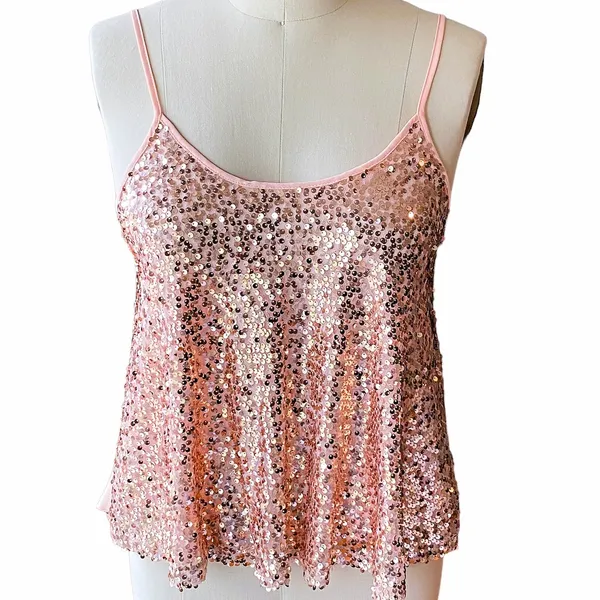 Sparkly Pink Sequined RUE 21 Tank Top Cami Camisole ~ Ladies Size LARGE - Image 2