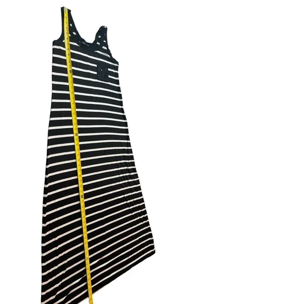 Karen By Karen Kane Black White Stripe Sleeveless Sequin Pocket Maxi Dress S - Image 8