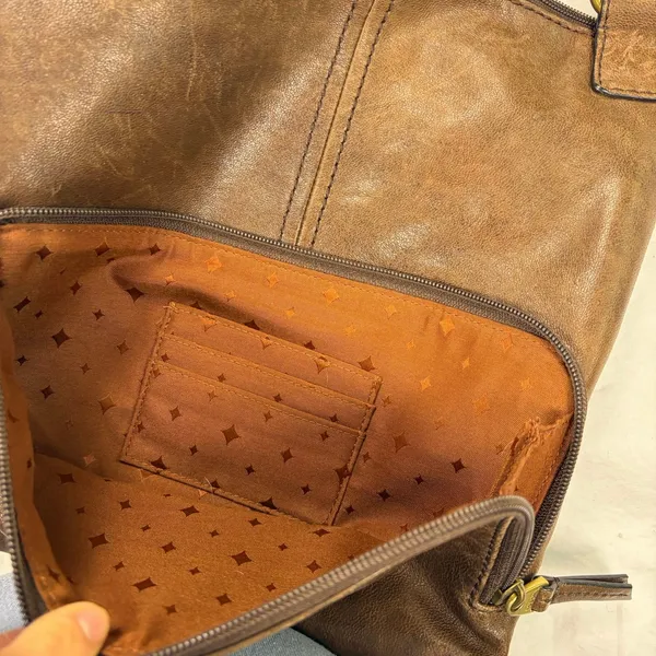 Fossil crossbody brown leather small messenger bag, purse. 6 pockets. boho - Image 6
