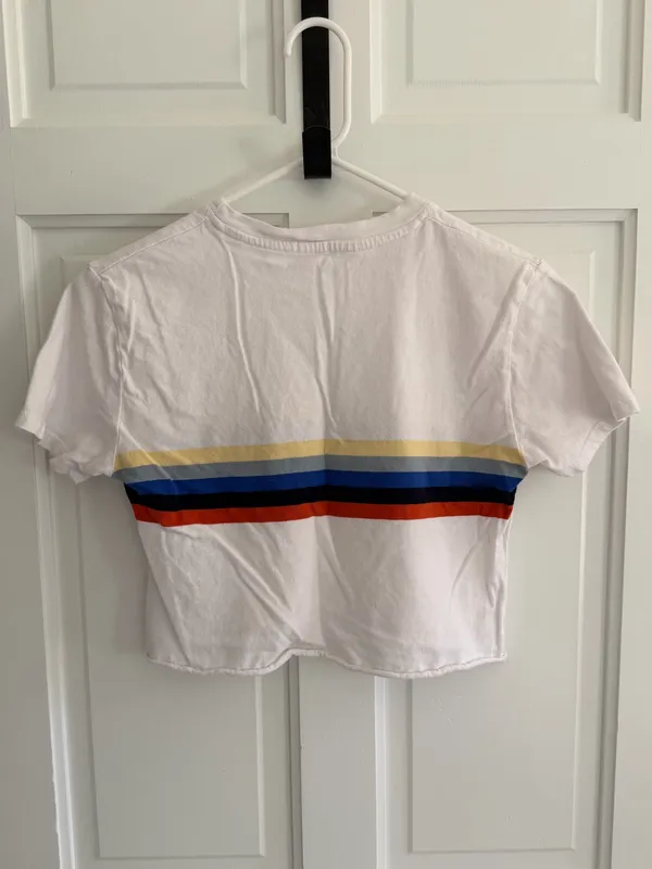 Brandy Melville John Galt Rainbow Stripe Cropped Tee White‎ Short Sleeve Size Small - Image 3