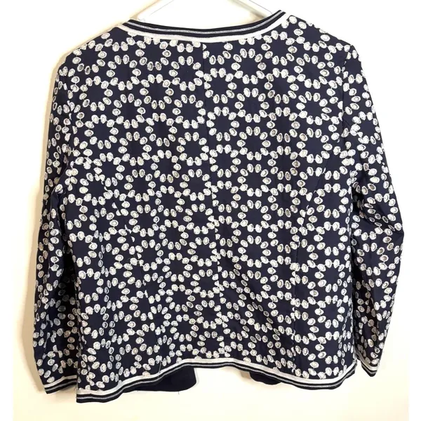 Madison Hill NY Embroidered Cotton Open Front Blazer Jacket Shacket Navy Size 6 - Image 8