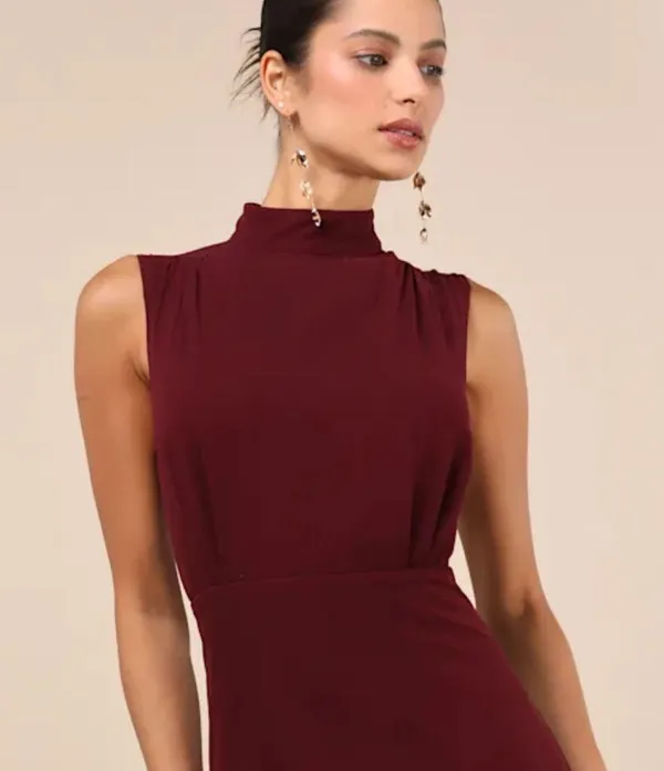 Lulus Elegant Sleeveless Burgundy Dress - Image 2