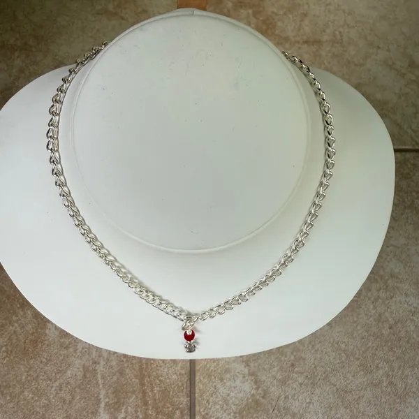 Handmade Antique Silver Toy Soldier Nutcracker with Red Crystal Chain Necklace - Image 4