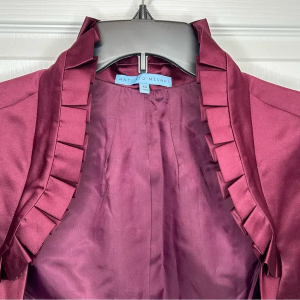 Antonio Melani Ruffled Burgundy Satin Bolero‎ Shrug Jacket Size XS - Image 3