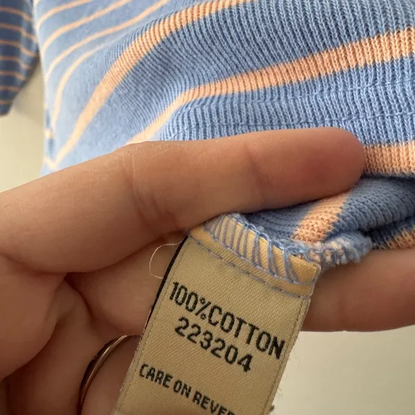 L.L. Bean Blue and Orange French‎ Sailor Stripe Quarter Zip Pullover Sweater - Image 6
