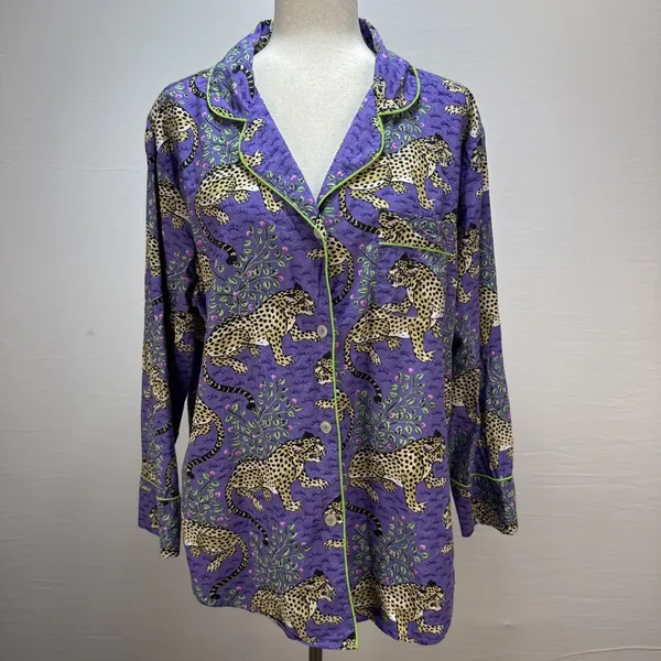 PrintFresh Long Pajama Set Size L‎ Purple Bagheera Leopard Print Organic Cotton - Image 2