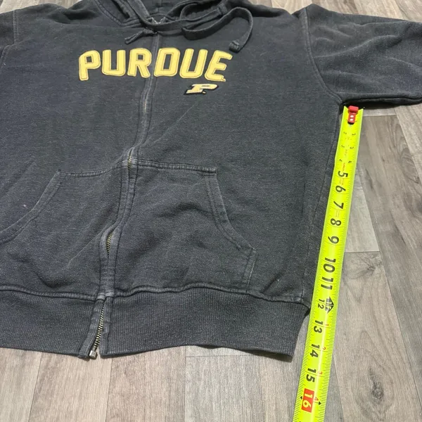 Vintage Purdue Boilermakers Zip Up Hoodie Charcoal Grey Embroidered NCAA Medium - Image 3