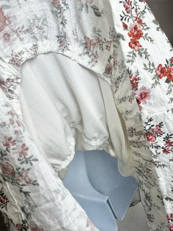 Altar'd State Ivory Strapless Floral Tiered Mini Dress Size Large - Image 9