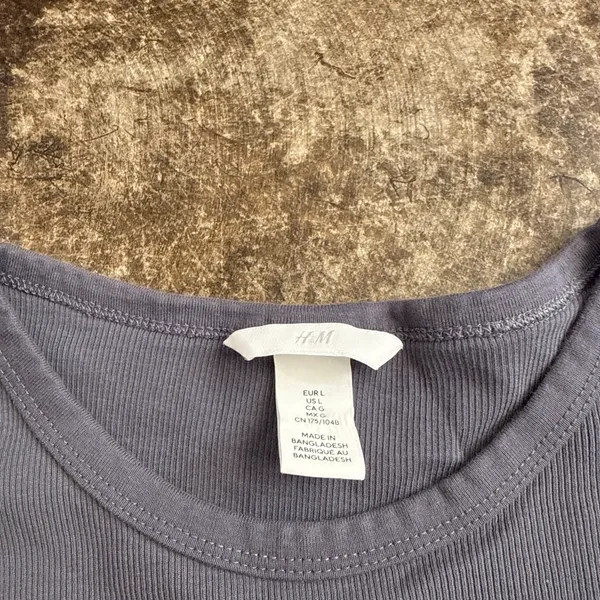 H&M Dark Grey Ribbed Cotton Tee  - Image 2