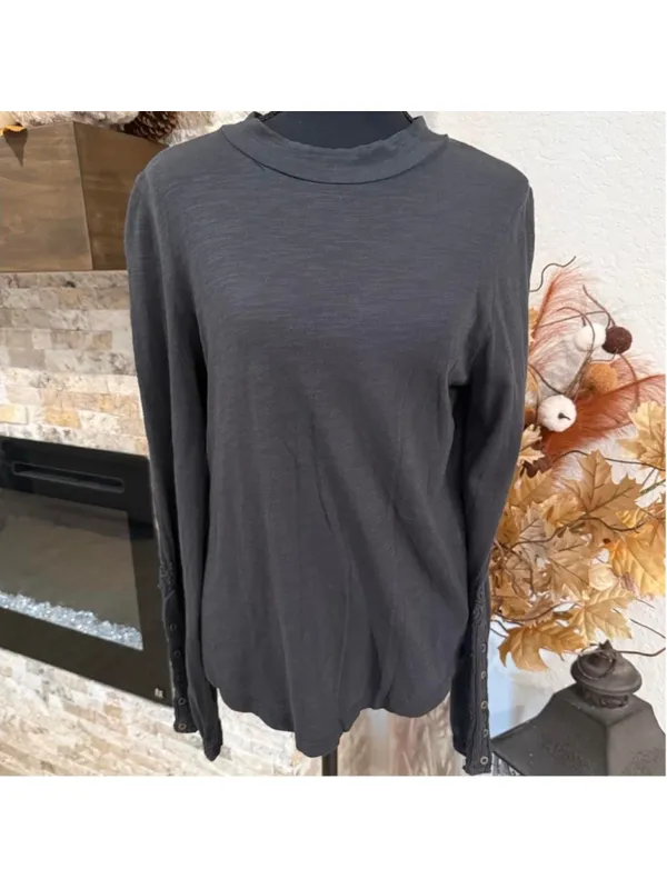 Free People grey long sleeve top with button details - Image 2