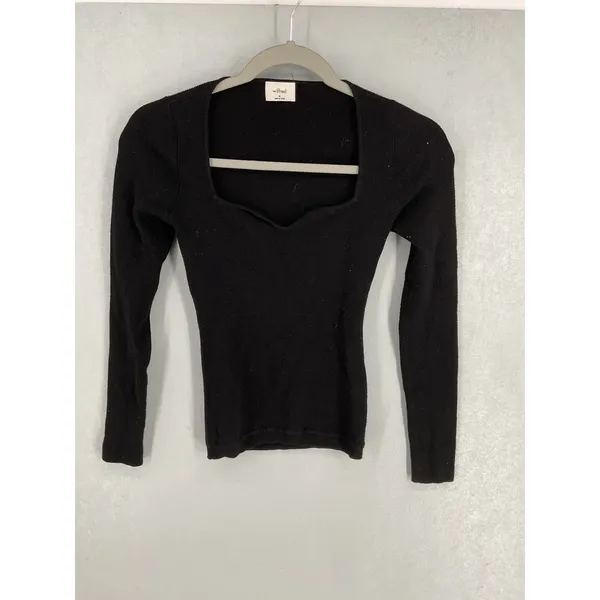 Aritzia Wilfred Womens Top Black Ribbed Sweetheart Neckline Long Sleeve Size M - Image 2