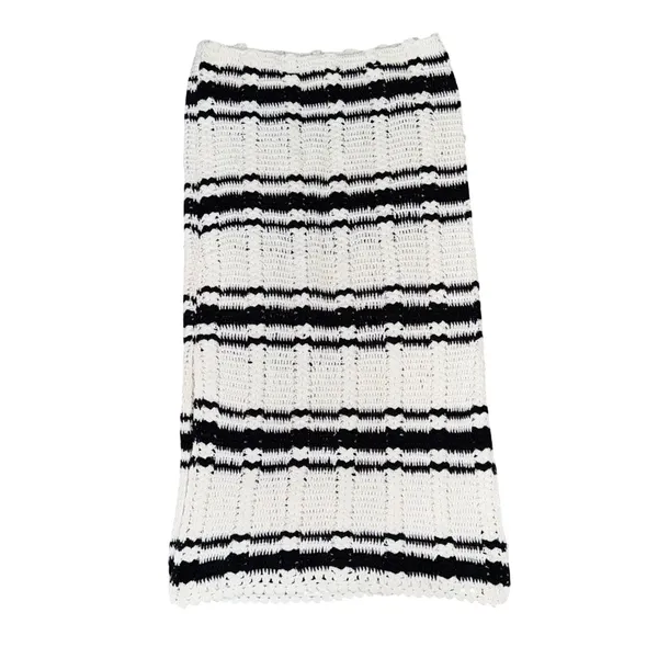 Free People Beach Crochet Set Women Medium Ivory Black Good Striped 2-Piece - Image 8