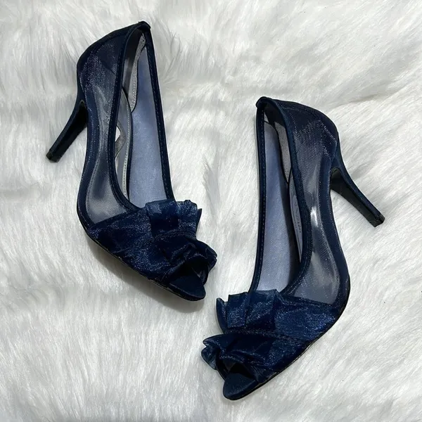 Nina raizel Navy Blue Sheer Ruffled pumps‎ Size 6M. B78 - Image 3