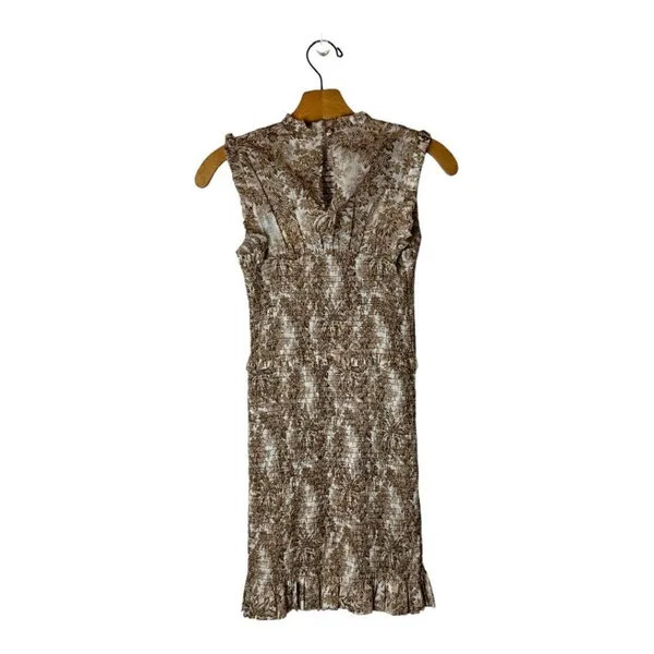 Bec + Bridge Brown And Ivory Cotton Smocked Toile Print Gloria Mini Dress Size 2 - Image 4