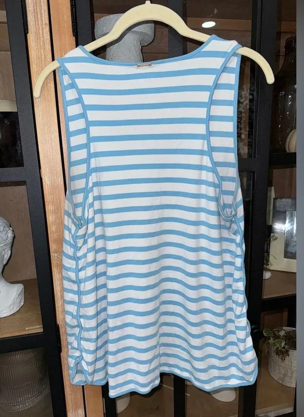 LAKE Pajamas pima cotton tank top striped sky scoop long line sleeveless top - Image 4