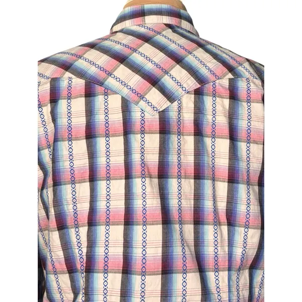 Vintage Y2K Wrangler Western Pearl Snap Pink Plaid Shirt Boho‎ Cowgirl Rustic - Image 4