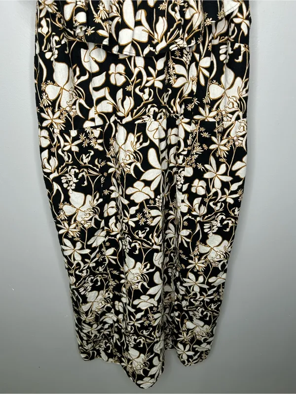Ava & Viv Linen Blend Ruffle Top Black and Tan Floral Dress Size XXL - Image 6