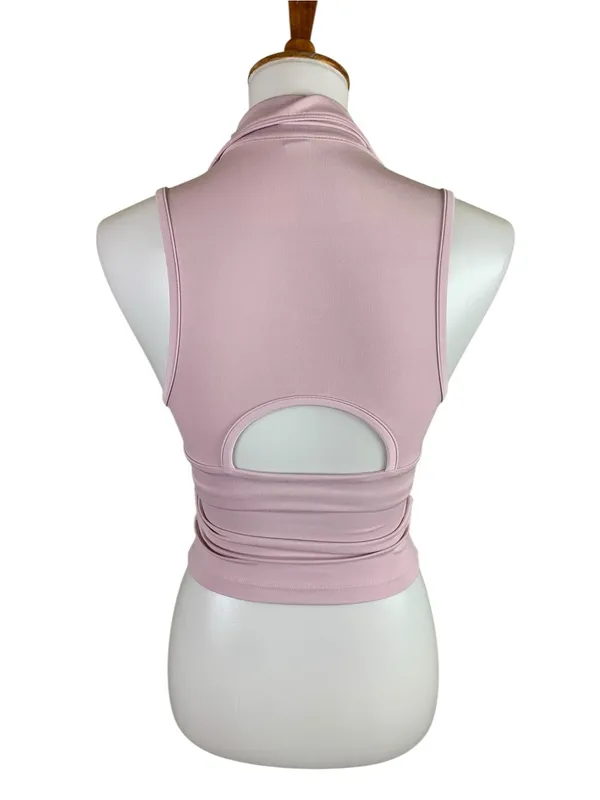 Beyond Yoga Pink Sleeveless Collared V Neck Tank Top XS Stretch Athleisure - Image 3