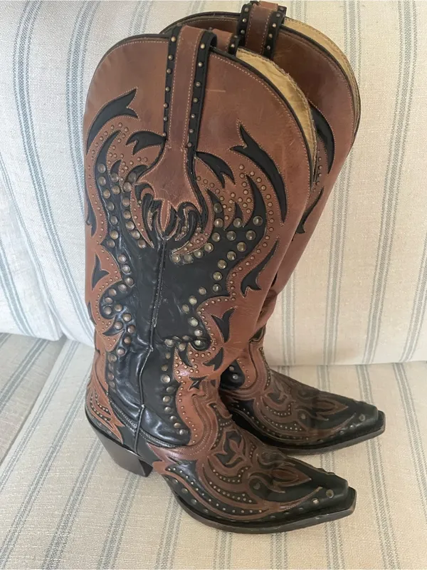 Corral Women's G1072 Black Cognac Studded Leather Tall Western Boots 7.5 M - Image 4