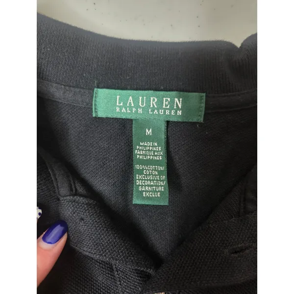Lauren Ralph Lauren Womens Size Medium Black Short Sleeve Embroidered Polo - Image 4